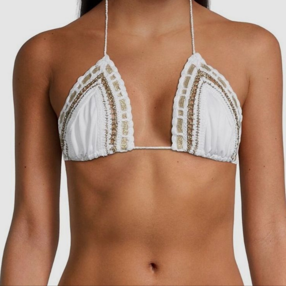Ramy Brook White and Gold Bikini with Crochet Metallic Accents - Picture 3 of 13
